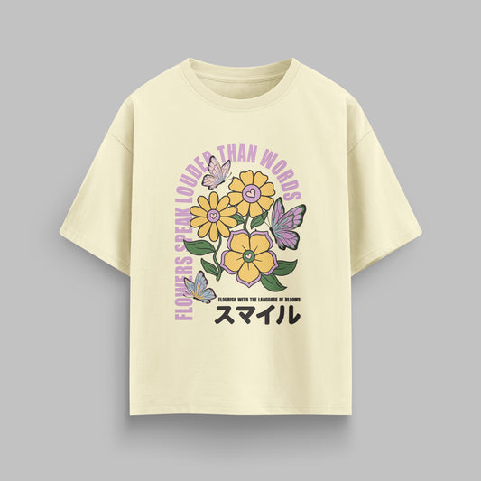 FLOWERS AND BUTTERFLIES T-SHIRT IN BEIGE